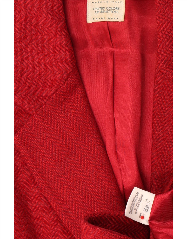 Benetton Damen-Blazer mit 2 Knöpfen, IT 42, mittelrote Wolle mit Fischgrätenmuster
