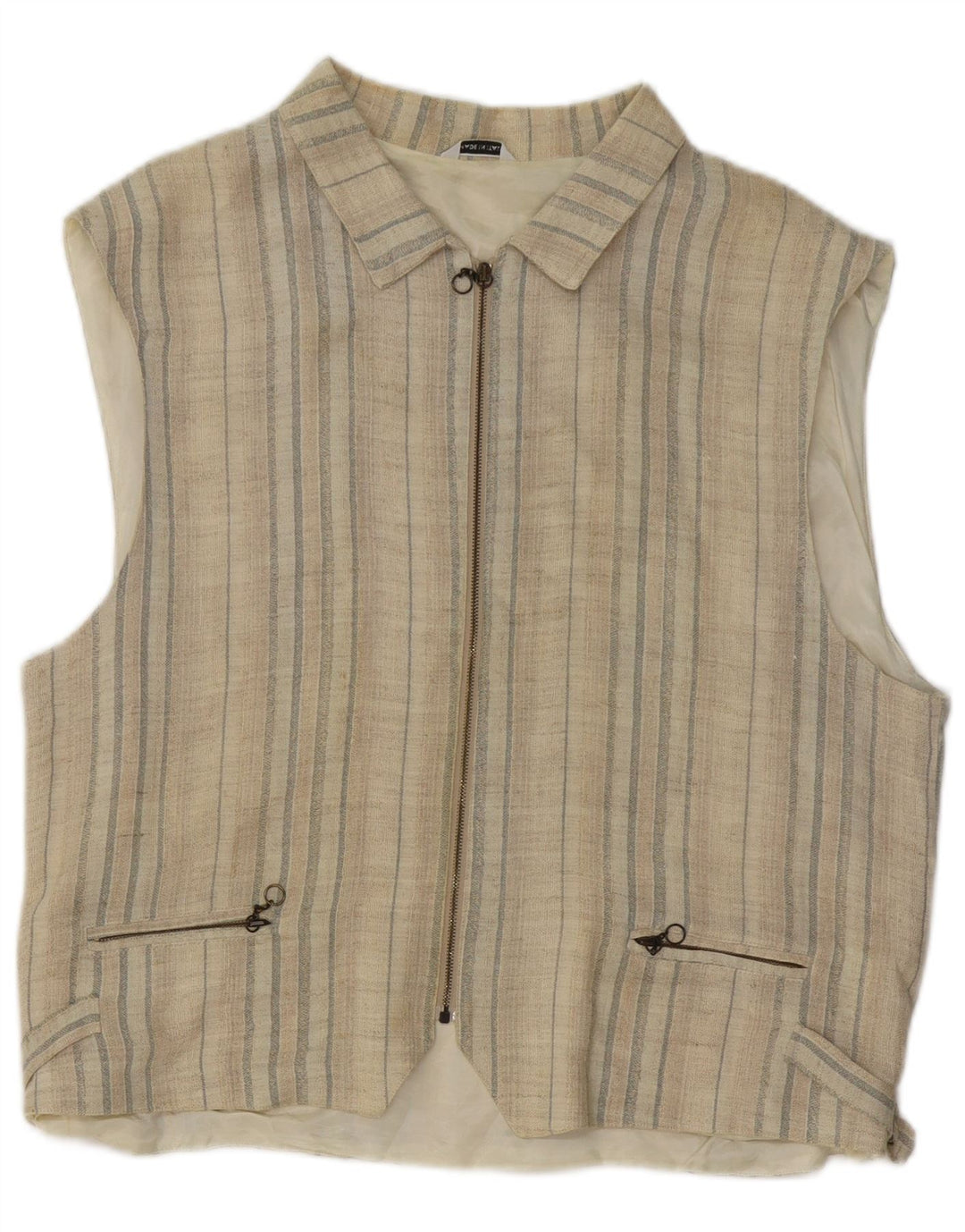 Vintage Herren Gilet Medium Beige gestreift