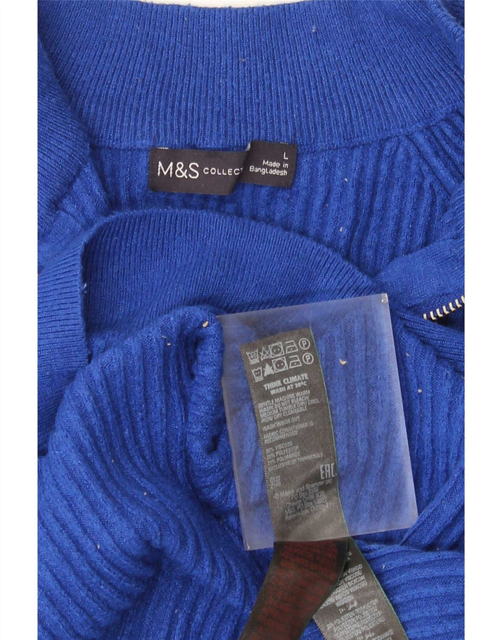 Marks & Spencer Damen-Pullover mit Reißverschluss am Hals, UK 16, Größe L, blaue Viskose