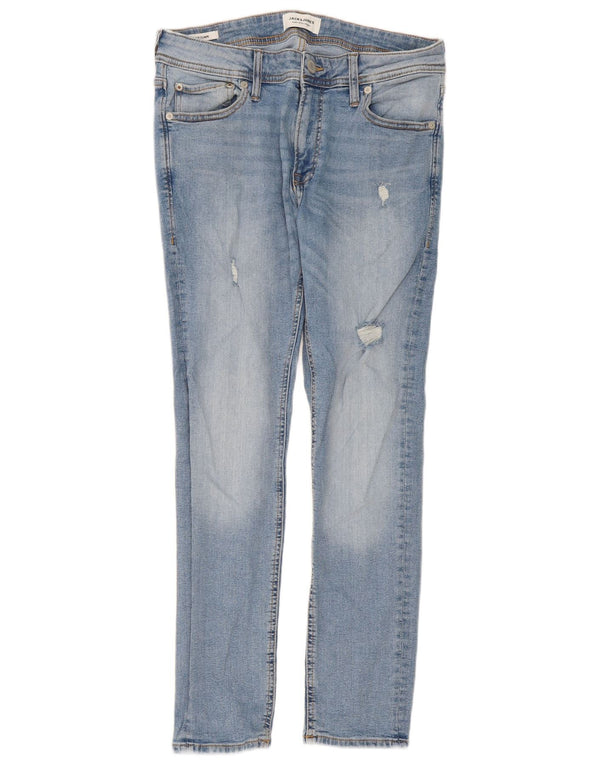 Jack & Jones Mens Liam Distressed Skinny Jeans W32 L30 Blue Cotton