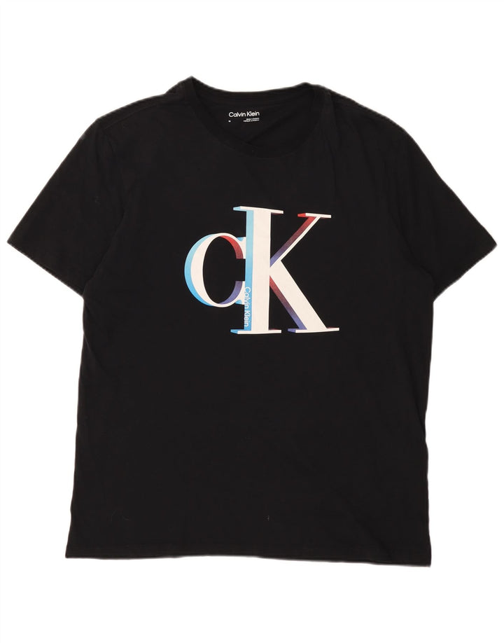 Calvin Klein Herren Grafik-T-Shirt-Oberteil aus mittelschwarzer Baumwolle