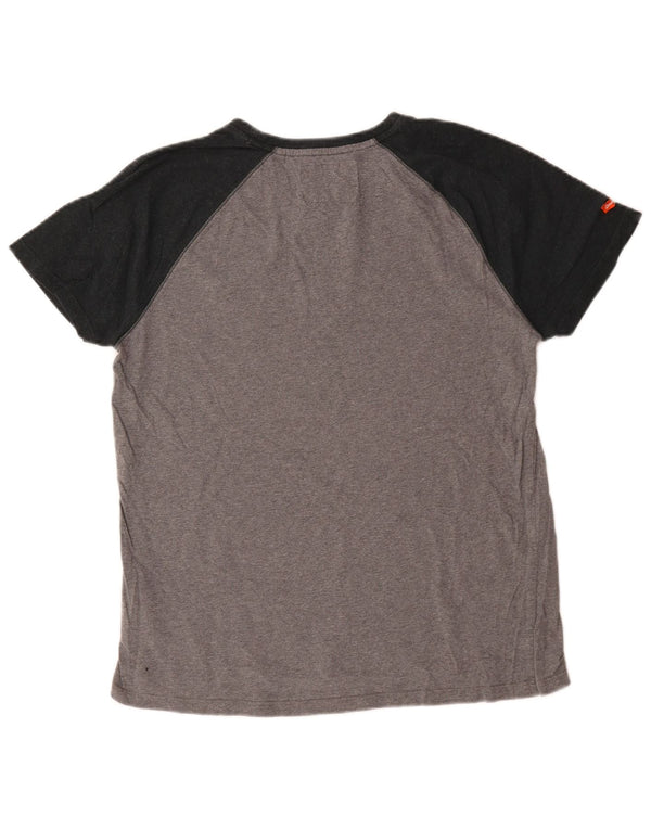Superdry Herren-T-Shirt-Oberteil 2XL aus grauer Colourblock-Baumwolle