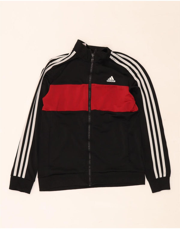 ADIDAS Jungen-Trainingsanzug-Top-Jacke, 11–12 Jahre, schwarzes Colourblock-Polyester