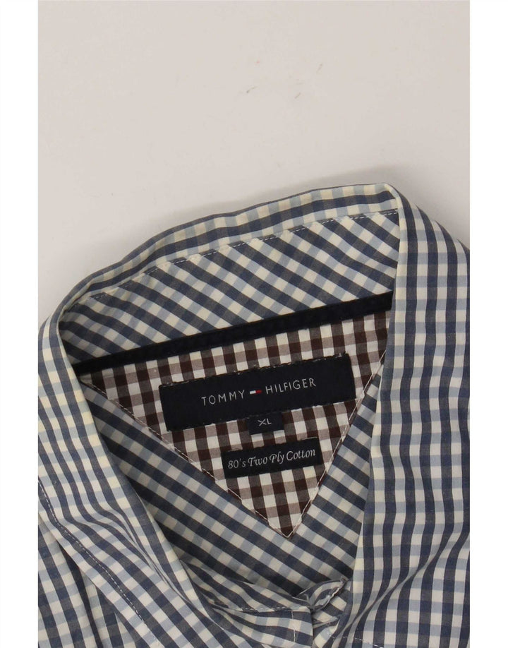 Tommy Hilfiger Herrenhemd XL, blaue Gingham-Baumwolle