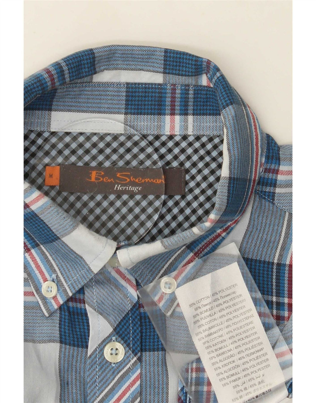 Ben Sherman Herrenhemd aus mittelblau karierter Baumwolle