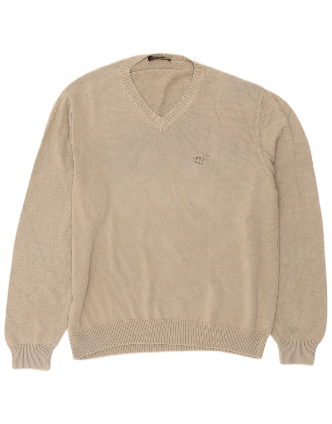 Henry Cottons Herren-Pullover mit V-Ausschnitt, groß, beige Baumwolle