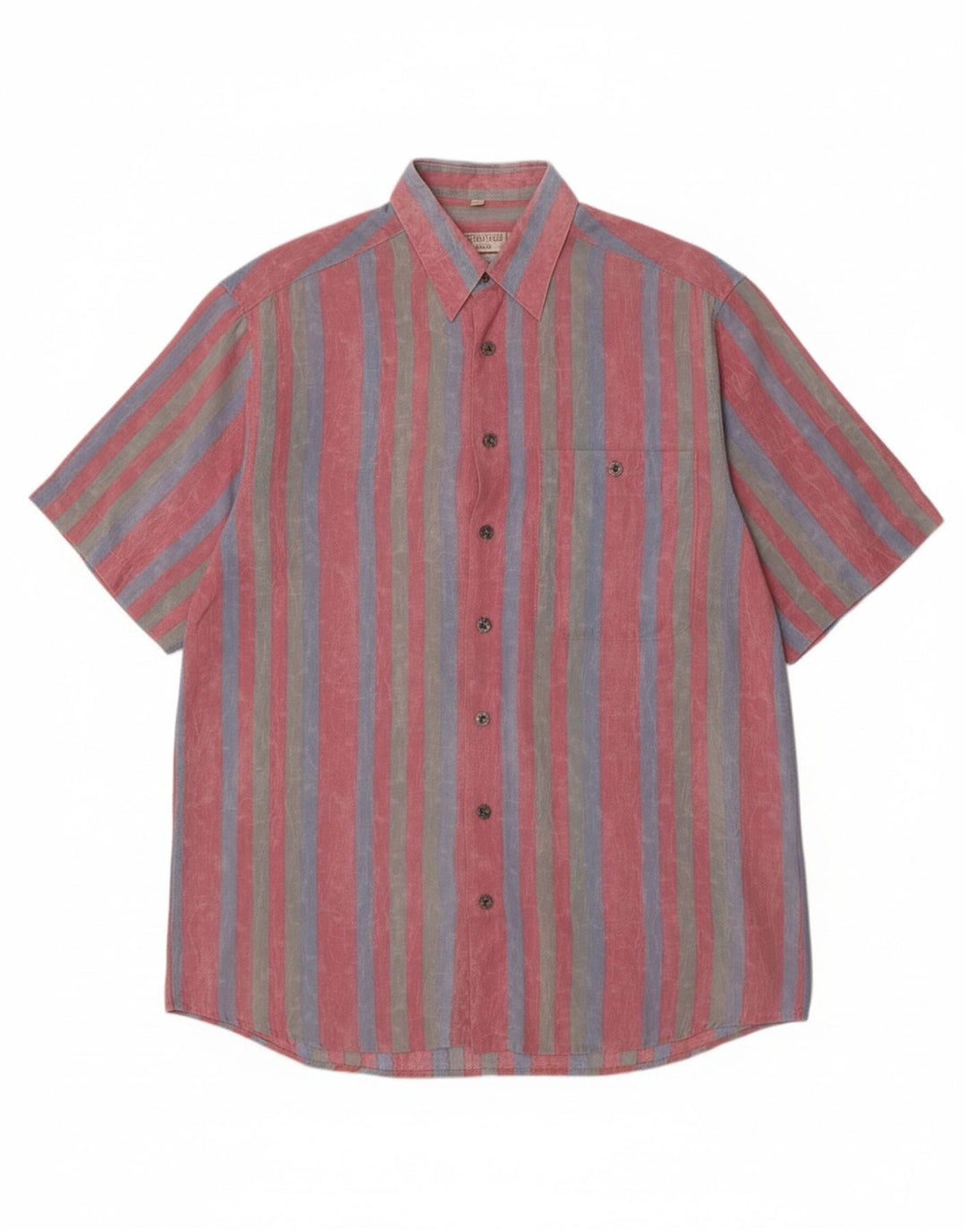 CLUB D'AMINGO Mens Short Sleeve Shirt Size 37/38 Medium Pink Striped