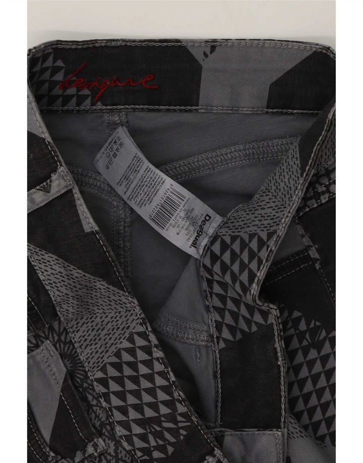 Desigual Damen Slim Freizeithose W32 L29 Graue Patchwork-Baumwolle