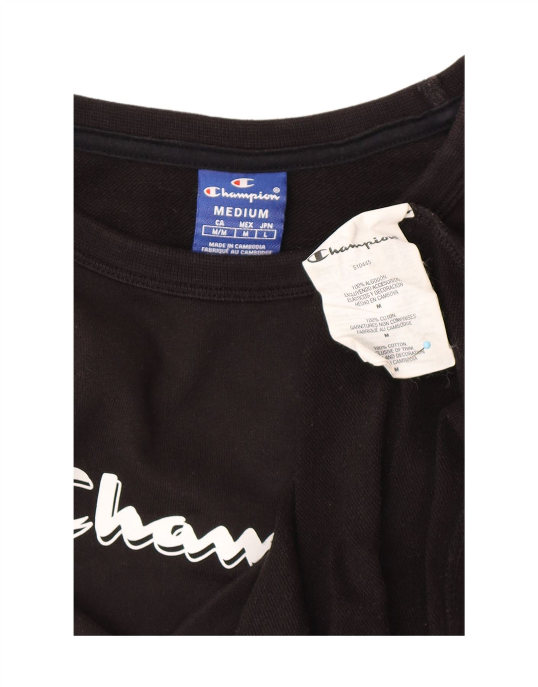 CHAMPION Damen Crop Graphic Top Langarm UK 12 Mittelschwarze Baumwolle