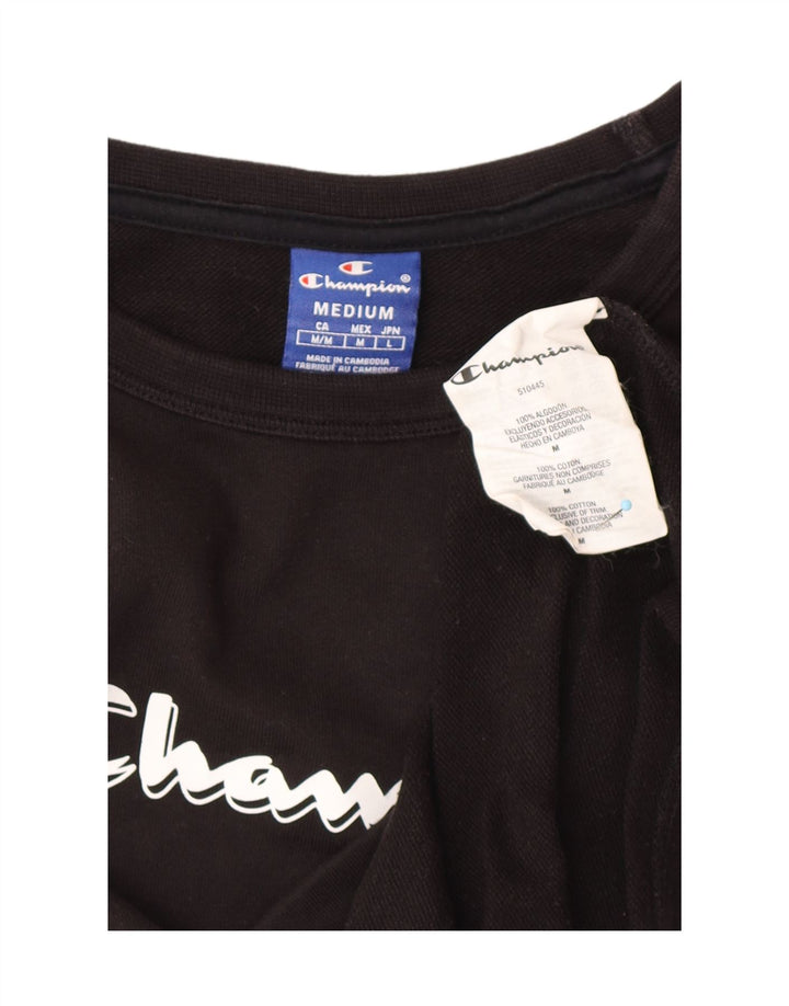 CHAMPION Damen Crop Graphic Top Langarm UK 12 Mittelschwarze Baumwolle