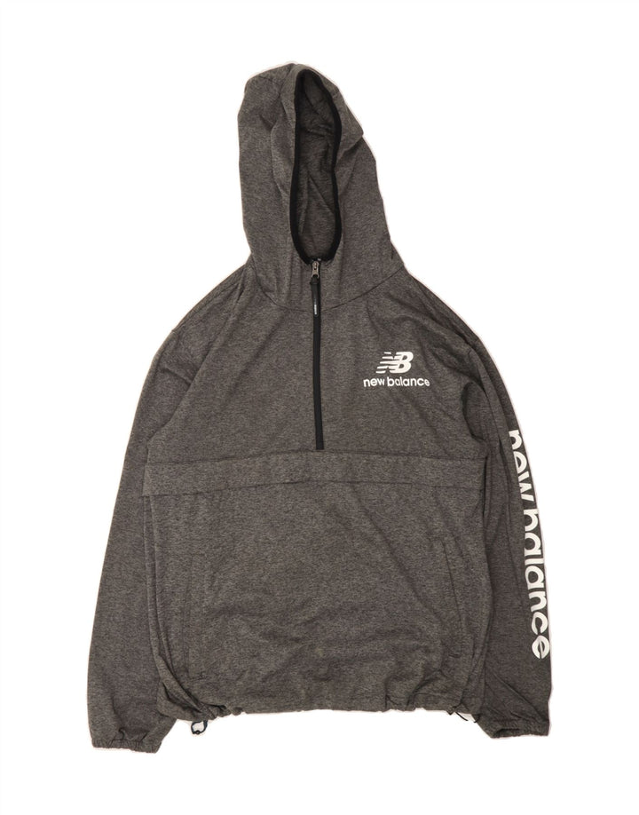 NEW BALANCE Mens Zip Neck Graphic Hoodie Jumper Small Grey Polyester Vintage New Balance and Second-Hand New Balance from Messina Hembry 