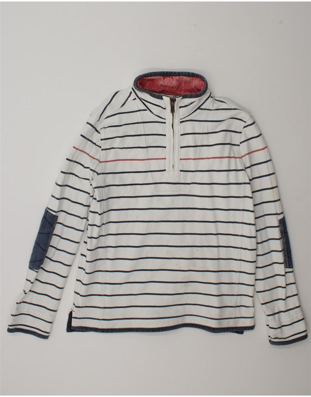 Fat Face Herren-Sweatshirt mit Reißverschluss am Hals, groß, weiß gestreift, Baumwolle