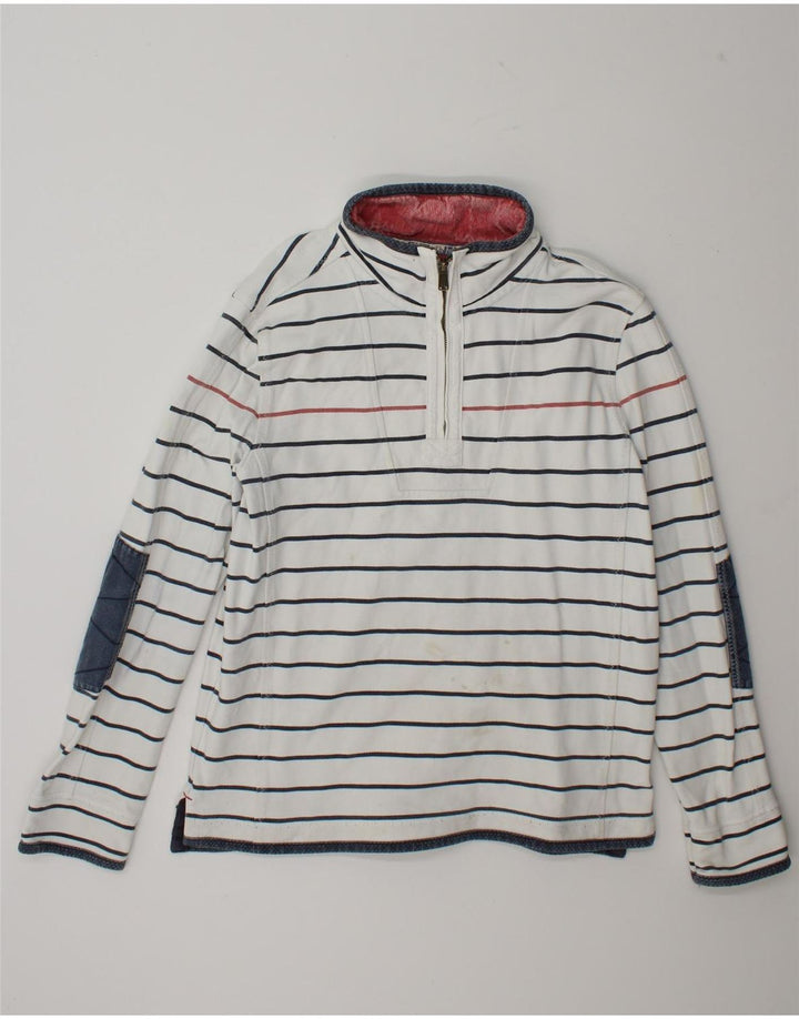 Fat Face Herren-Sweatshirt mit Reißverschluss am Hals, groß, weiß gestreift, Baumwolle