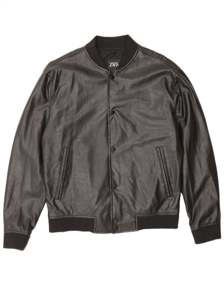 Zara Herren Kunstlederjacke UK 40 Large Schwarz Polyester