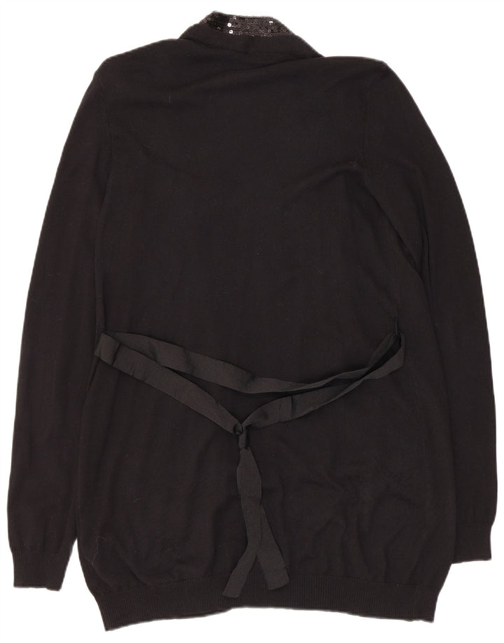 Sisley Offener Damen-Cardigan-Pullover UK 14 Große schwarze Baumwolle