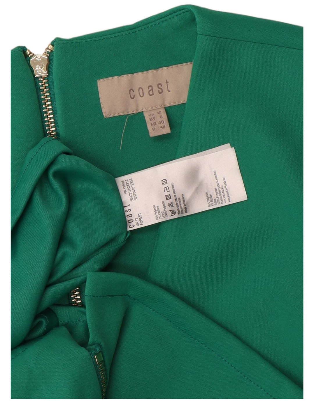 Ärmelloses, figurbetontes Damenkleid von Coast mit durchgehendem Reißverschluss, UK 12, Mittelgrün, Polyester