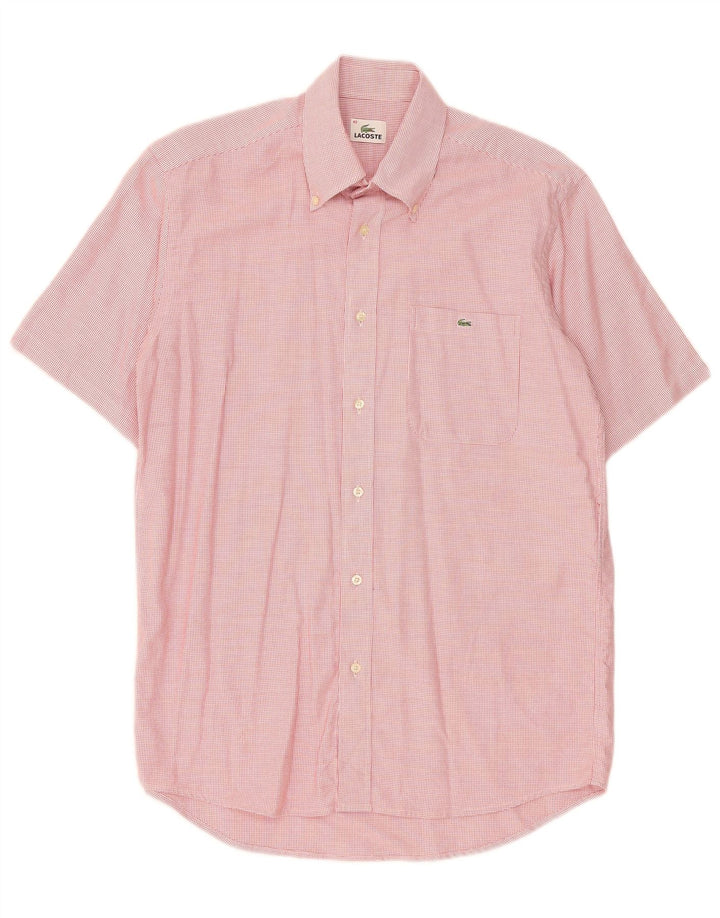 Lacoste Herren-Kurzarmhemd, Größe 40, mittelrot, kariert, Baumwolle