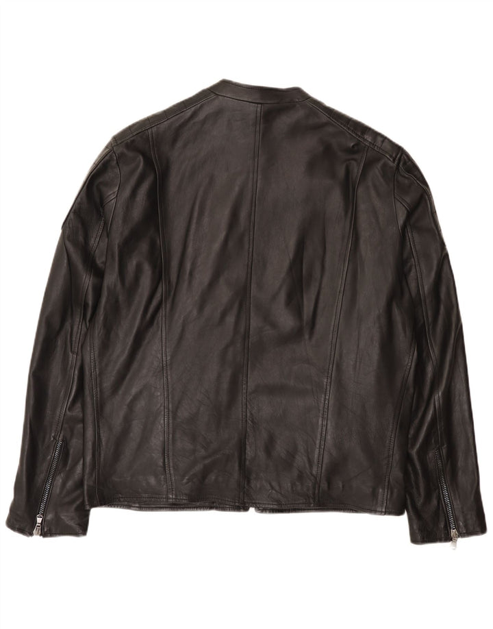 Bayside Herren Leder Racer Jacke UK 42 XL Schwarzes Leder