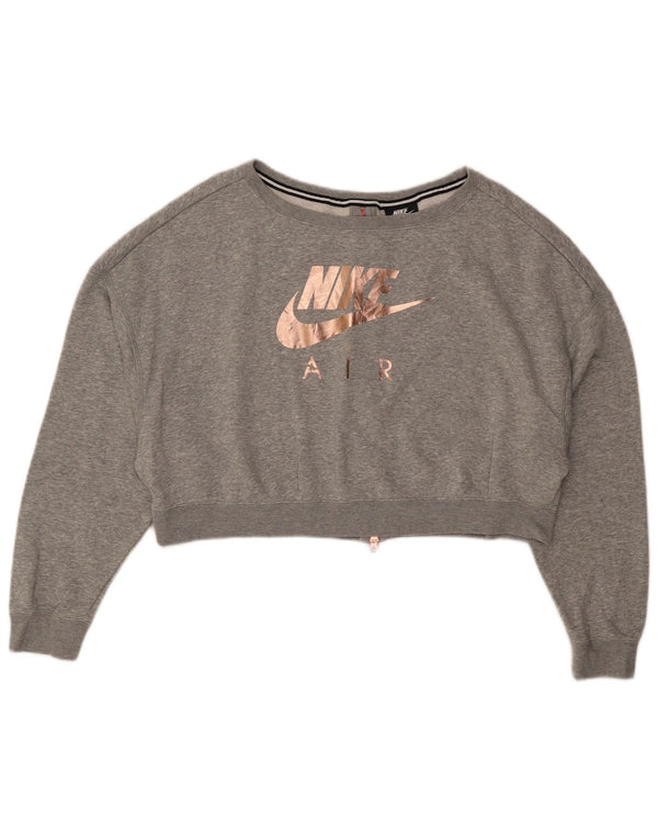 Nike Womens Crop Graphic Oversized Sweatshirt Pullover UK 16 Large Grau