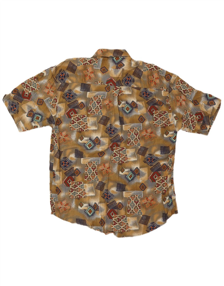 Vintage Herren Kurzarmshirt 2XL Khaki Patchwork Viskose