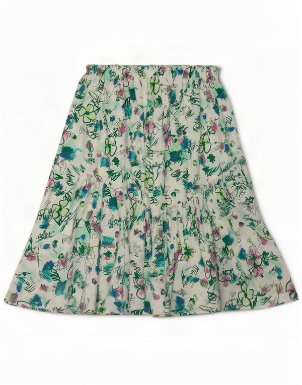 Vintage Damen A-Linienrock IT 40 Small W26 Weiß geblümte Baumwolle