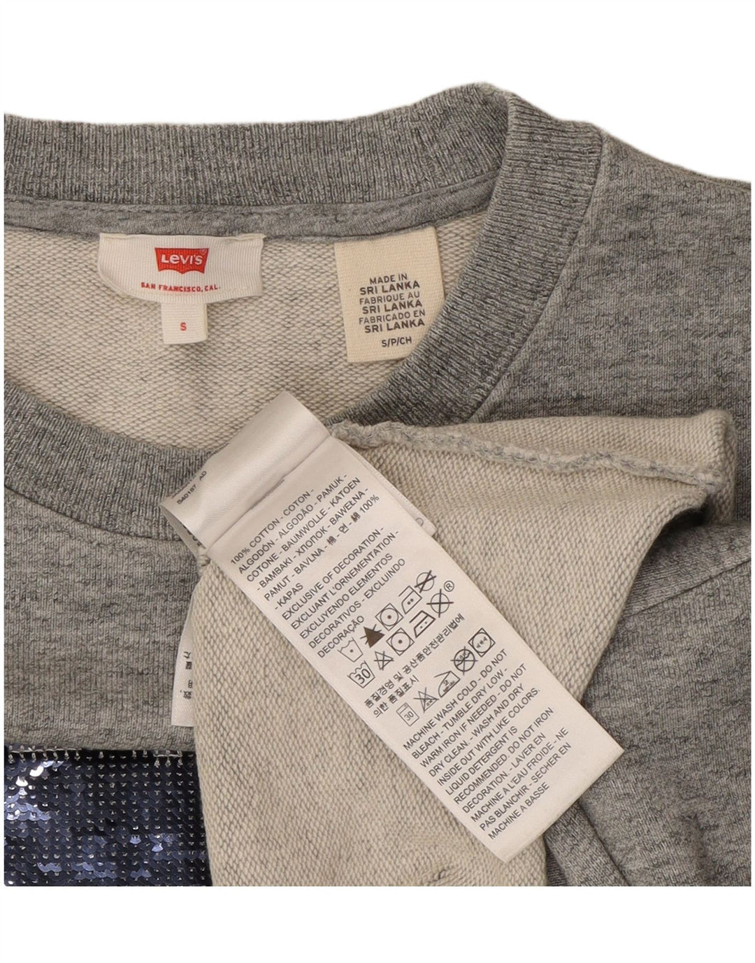 Levi's Damen Crop Oversized Sweatshirt Pullover UK 10 Small Grau Baumwolle