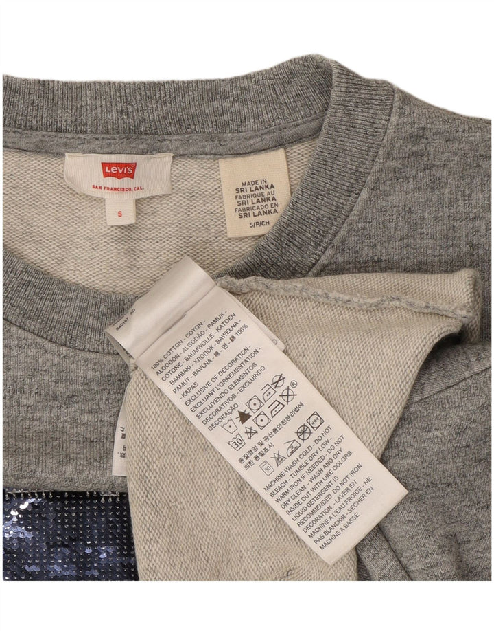Levi's Damen Crop Oversized Sweatshirt Pullover UK 10 Small Grau Baumwolle