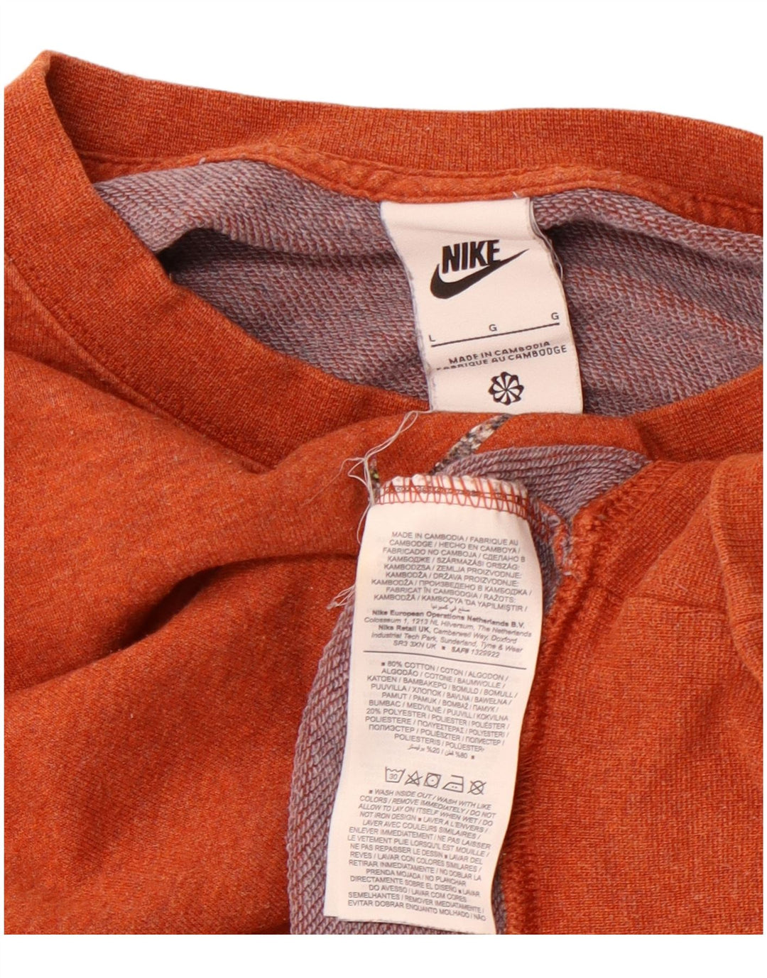 NIKE Womens Crop Oversized Sweatshirt Pullover UK 16 Large Orange Baumwolle