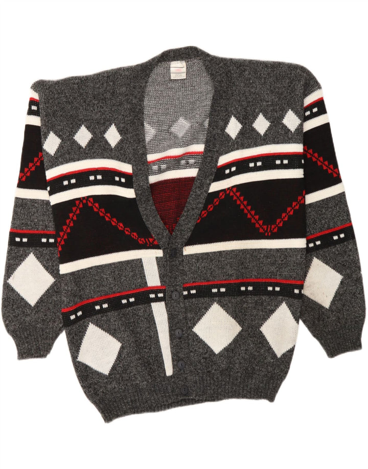 VINTAGE Mens Cardigan Sweater Large Grey Argyle/Diamond Acrylic Vintage Vintage and Second-Hand Vintage from Messina Hembry 
