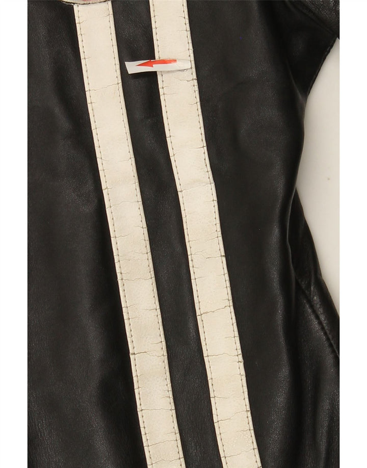 BRIXTON Damen Lederjacke UK 10 Small Schwarzes Colourblock-Leder