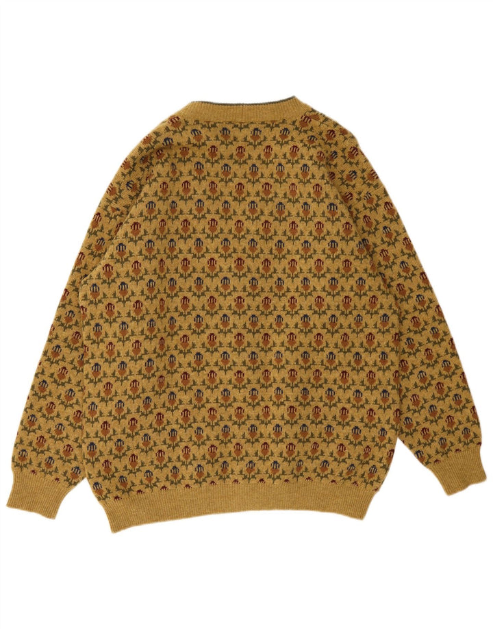 Gerani Herren-Strickjacke, groß, beige, geblümte Wolle