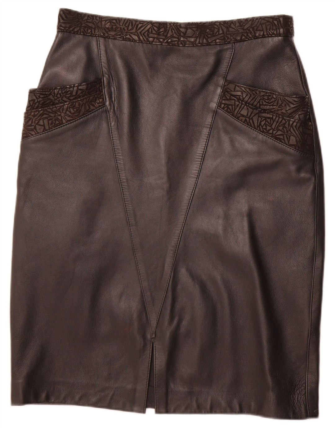 VINTAGE Damen Lederrock W30 Mittelschwarzes geometrisches Leder