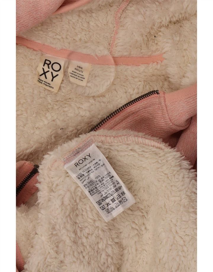 Roxy Womens Sherpa Zip Hoodie Pullover UK 16 Large Pink Polyester