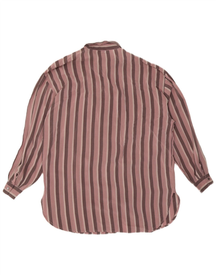 VINTAGE Damen Hemdbluse UK 14 Große rosa gestreifte Seide