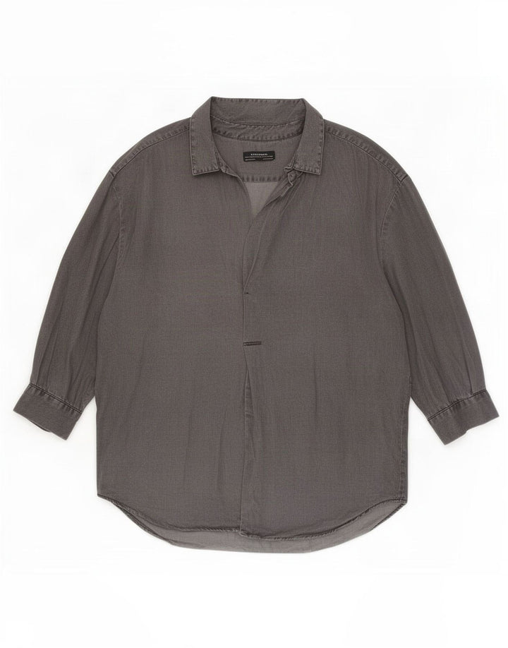 Zara Damen-Pullover-Shirt, übergroß, 3/4-Ärmel, UK 16, Größe L, graues Lyocell