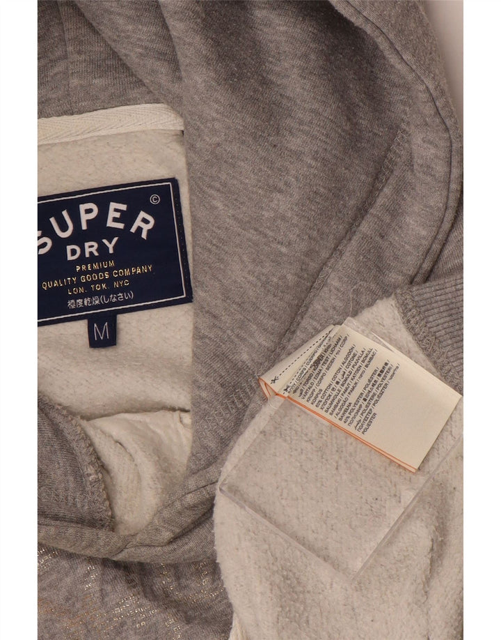 SUPERDRY Damen-Kapuzenpullover mit Grafik, UK 14, mittelgraue Baumwolle