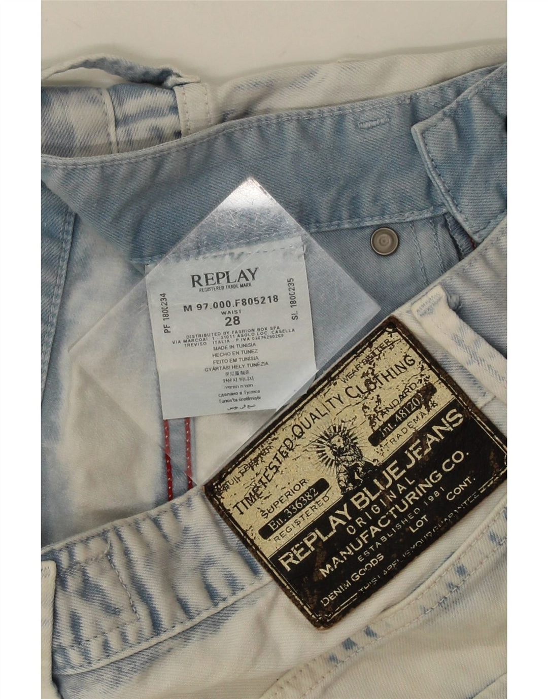 Replay Herren-Bermudashorts aus Denim in Acid-Waschung, W28, mittelblaue Baumwolle