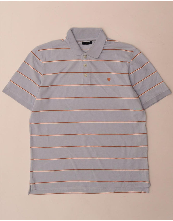 Jack & Jones Herren-Poloshirt aus mittelblauer, gestreifter Baumwolle