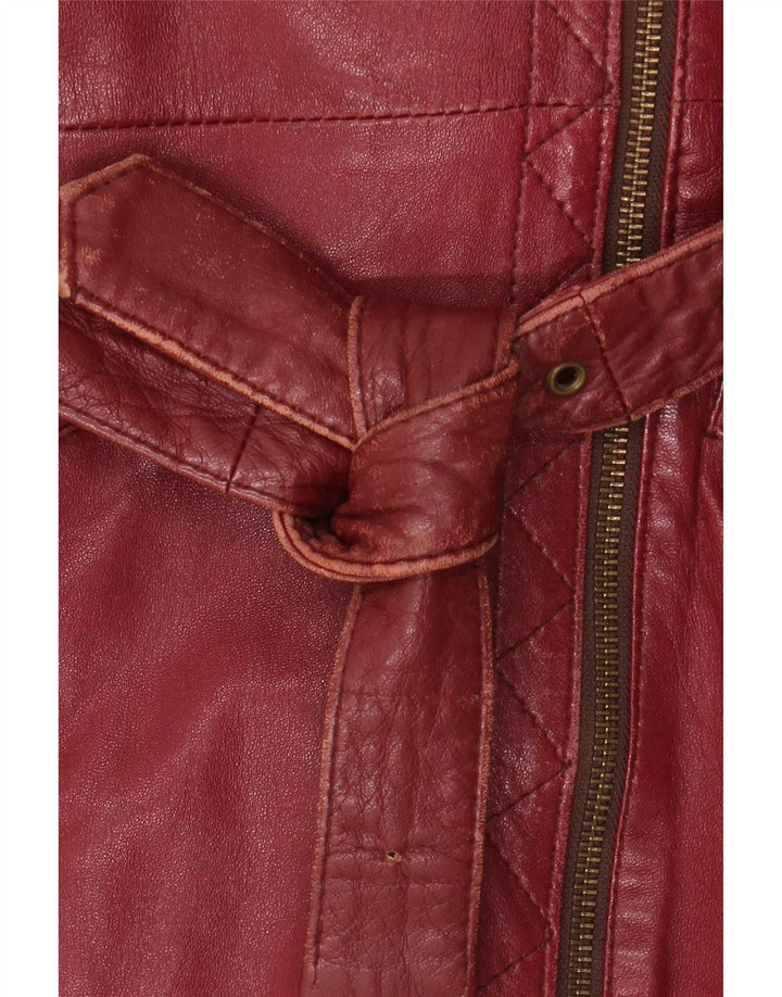 Vintage Damen Übergroße Leder-Bikerjacke EU 38 Medium Burgund