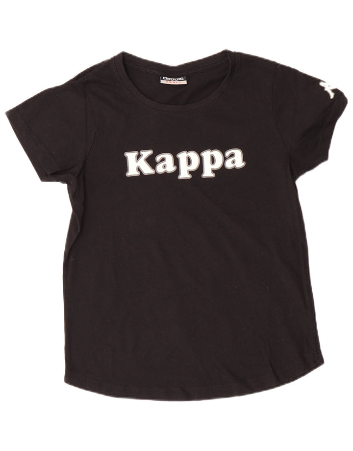 KAPPA Damen Grafik-T-Shirt Top UK 10 Small Schwarz Baumwolle