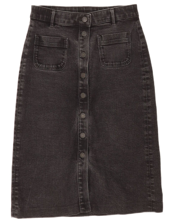 Marks & Spencer Damen Jeansrock UK 10 Small W27 Schwarze Baumwolle
