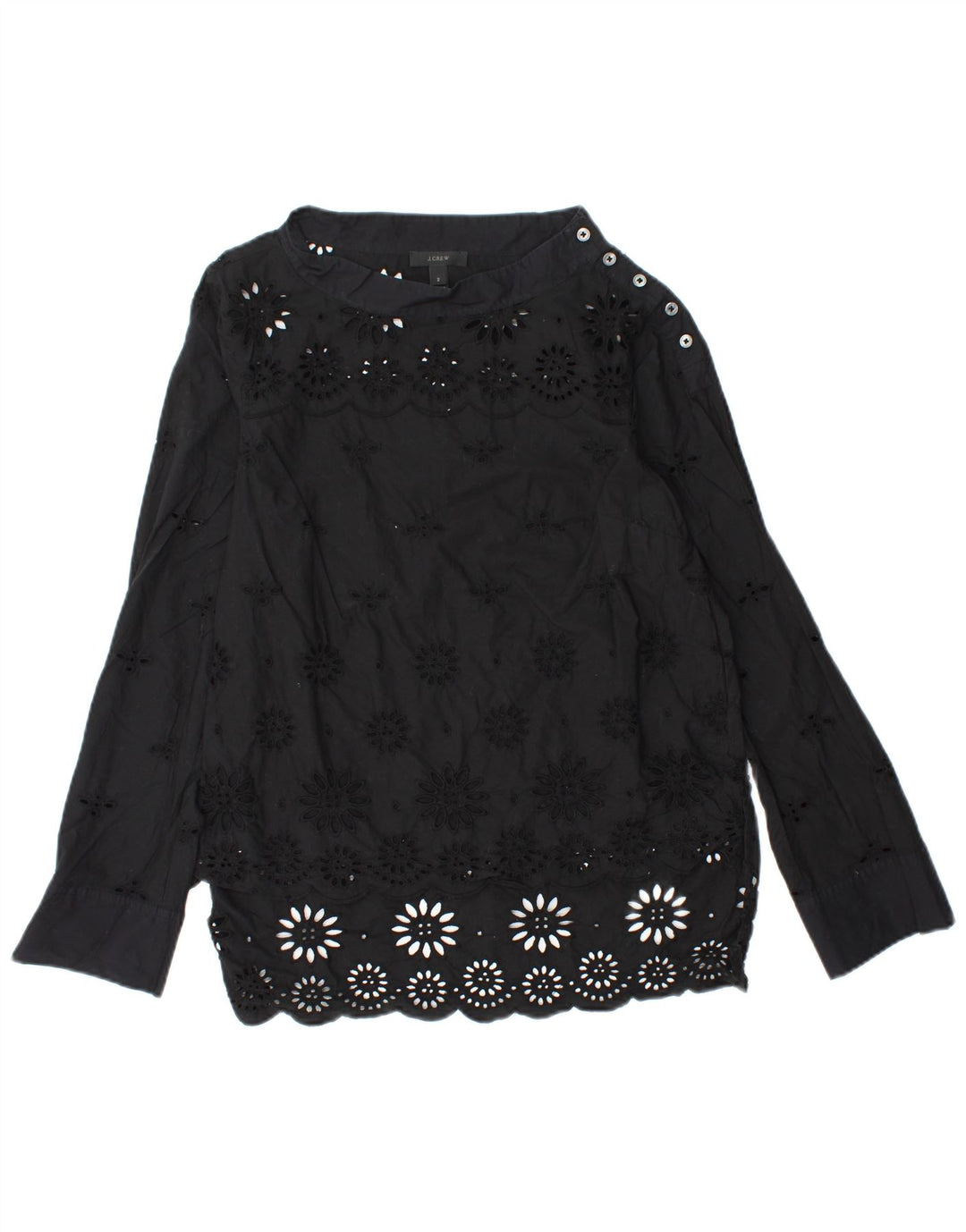 J. CREW Damen-Langarmblusenoberteil US 2 XS Schwarz geblümte Baumwolle