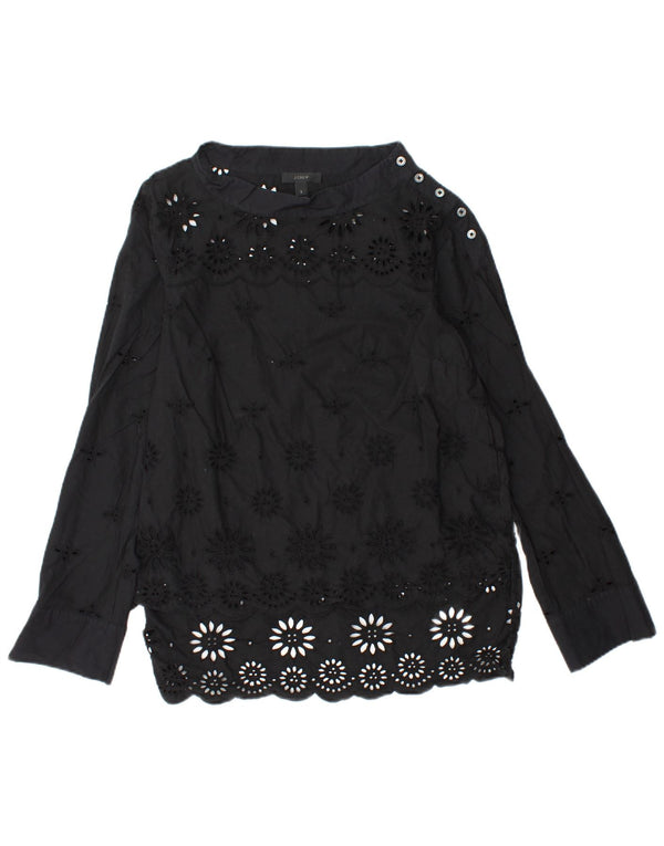 J. CREW Damen-Langarmblusenoberteil US 2 XS Schwarz geblümte Baumwolle