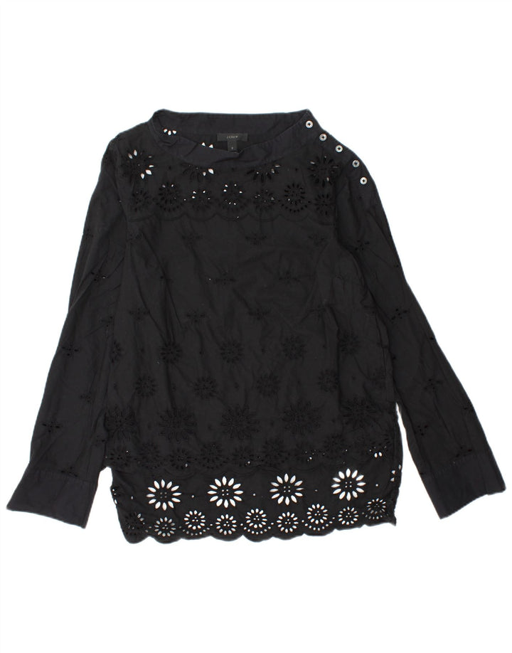 J. CREW Damen-Langarmblusenoberteil US 2 XS Schwarz geblümte Baumwolle