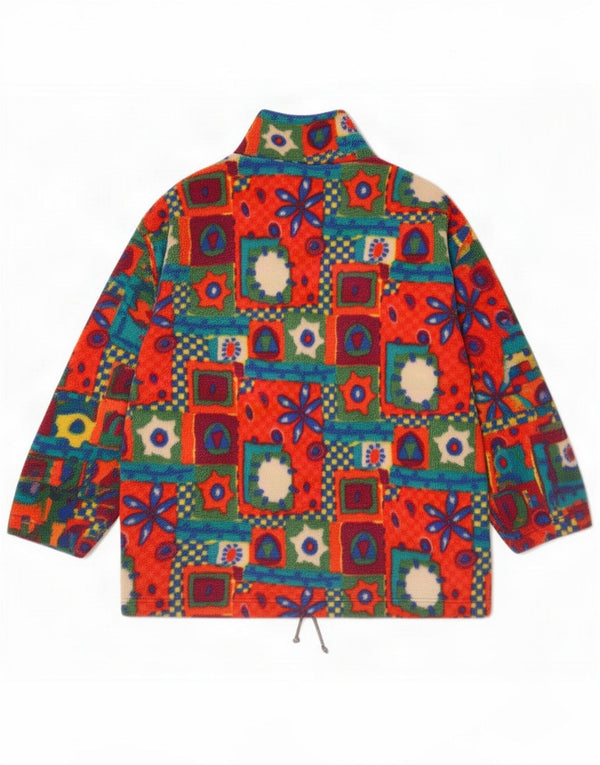 Vintage Damen-Fleecepullover mit Reißverschluss und Ausschnitt, entspannte Passform, UK 14, Mittelrot, Blumenmuster