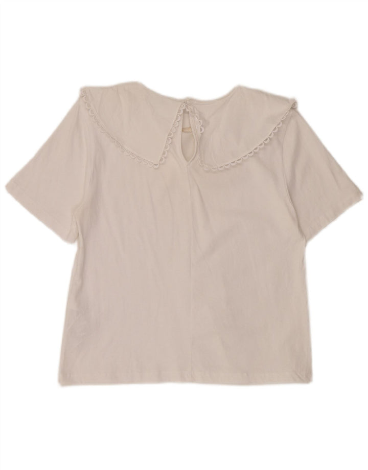 Zara Damen-Blusenoberteil, UK-Größe 44, Größe L, weiße Baumwolle
