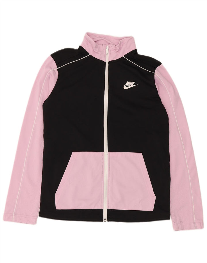 Nike Jungen-Trainingsanzug-Top-Jacke, 12–13 Jahre, groß, rosafarbenes Farbblock-Polyester