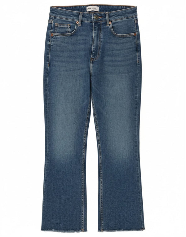 Zara Damen Crop Bootcut Jeans EU 38 Small W28 L26 Blau