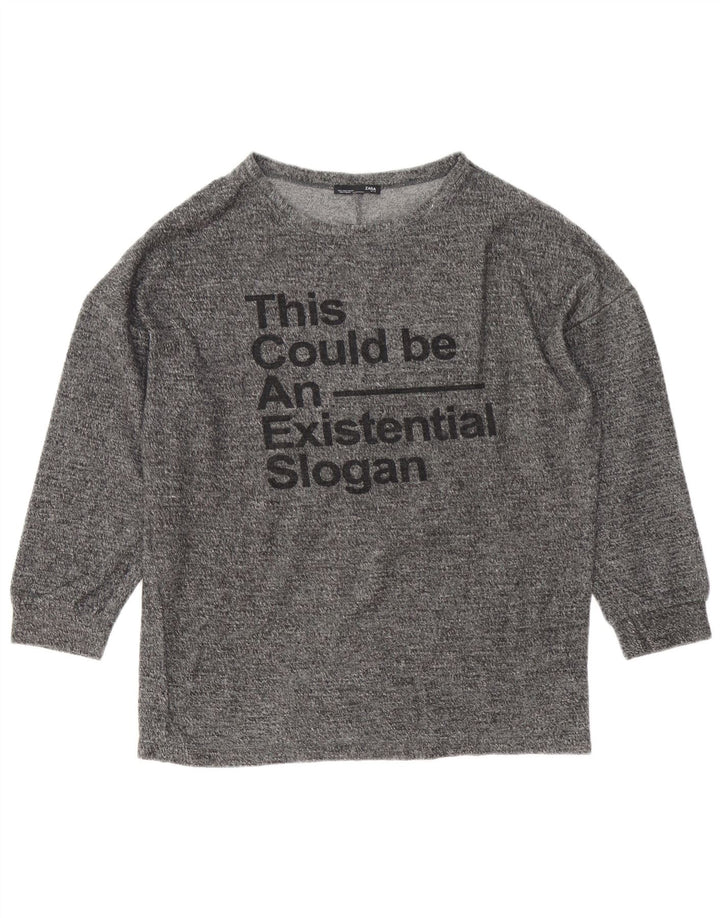 Zara Damen-Oberteil mit Grafik, übergroß, langärmlig, Größe S, Grau meliert