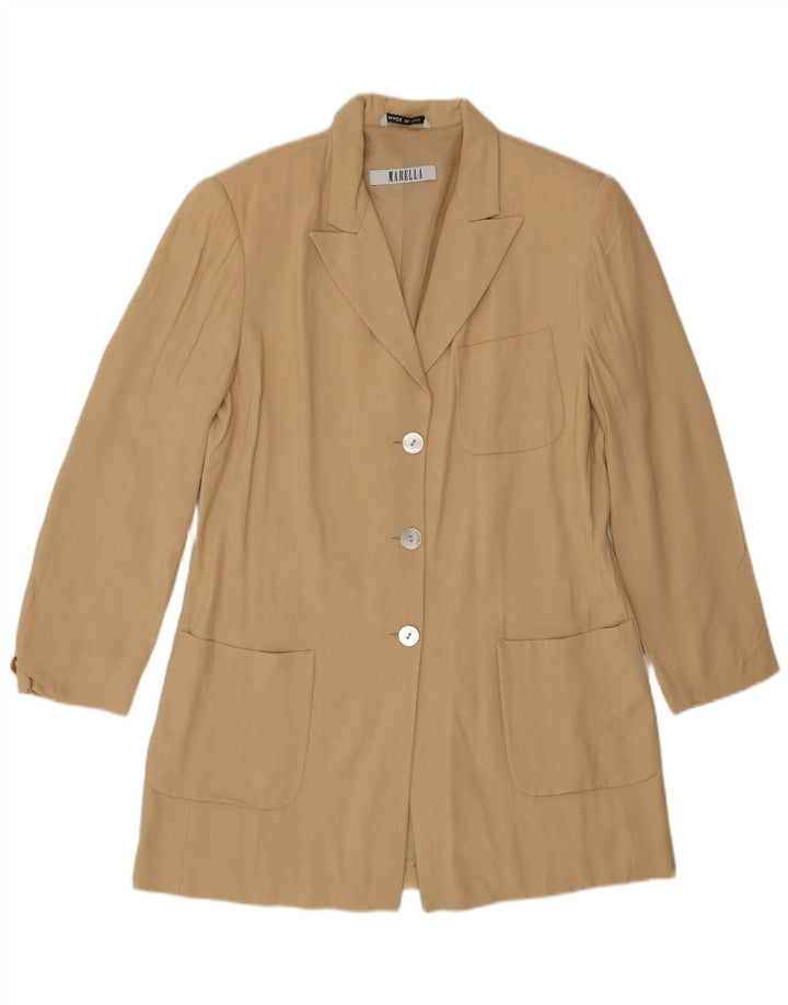 Marella Damen Longline 3-Knopf-Blazerjacke UK 12 Mittelbeige Viskose